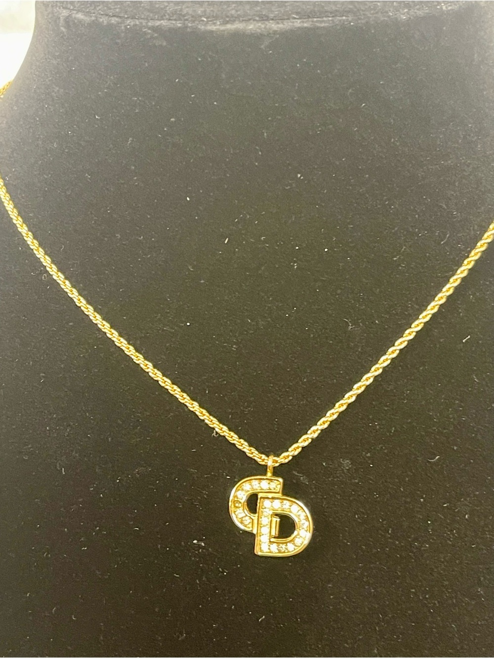 Gold-Tone CD Initial Pendant Necklace with Crystal Accents